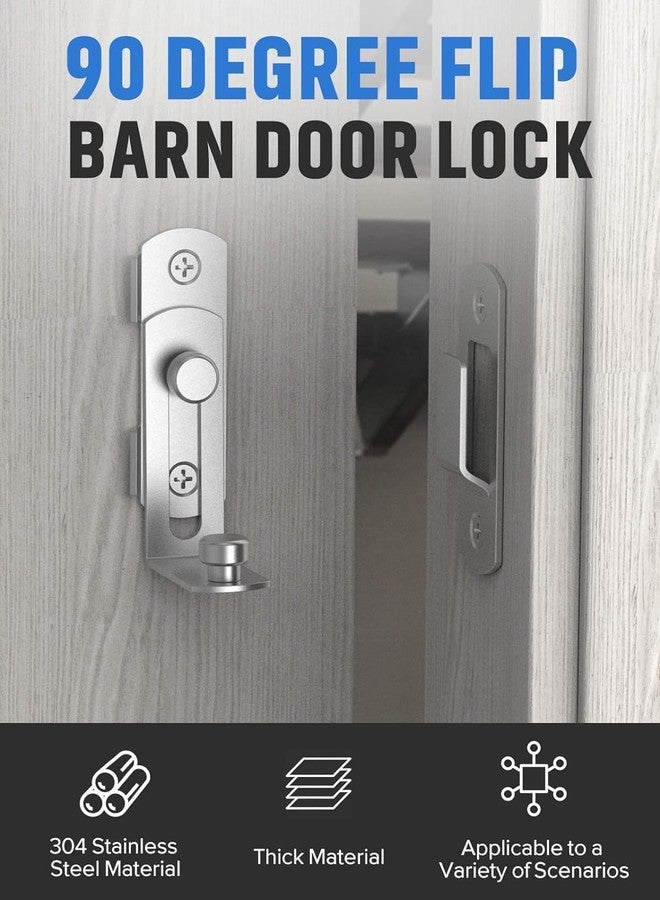 Bitnex Barn Door Lock,90 Degree Flip Barn Door Latch, SUS304 Stainless Steel Gate Latch Hardware,Barn Door Locks and Latches for Barn, Garden, Bathroom, Outdoor, Garage, Window, Sliding Door - Image 2